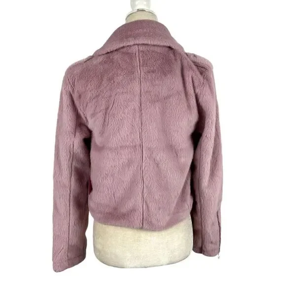Juicy Couture Blush Pink Faux Fur Plush Moto Jacket Alexa Crop Size Small NWT